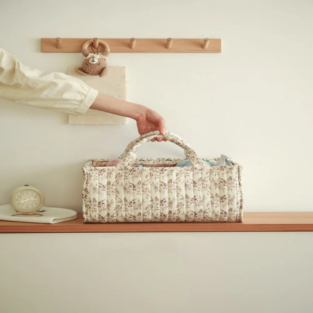 Floral Portable Holder Tote Bag with Removable Divider Storage Diaper Organizer for Baby Wipes Newborn Essentials Must Haves