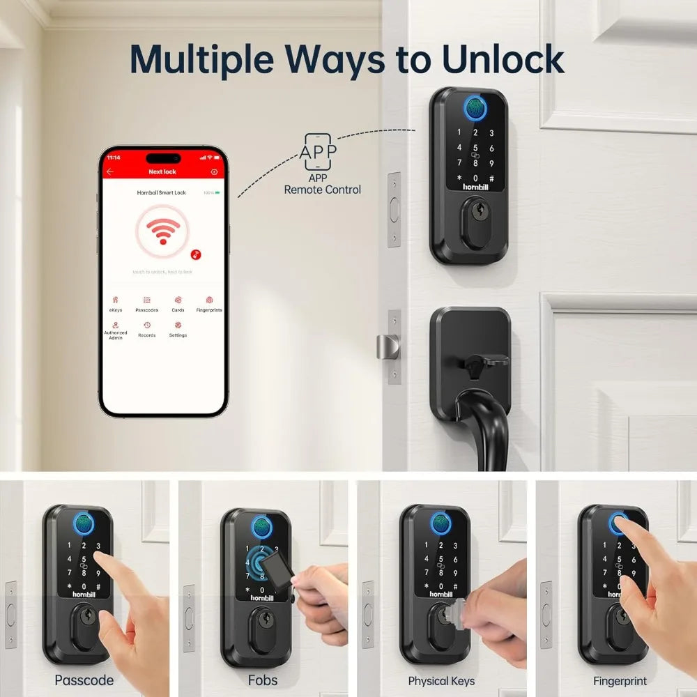 Hornbill WiFi Smart Deadbolt Lock: Front Door Lock Set Keyless Entry with Handle, Smart Locks for Front Door, Alexa Compatible,