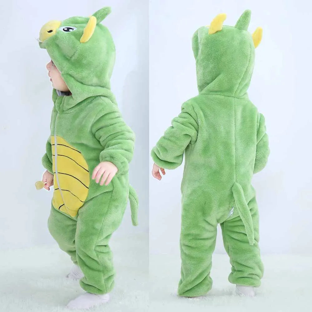 Pajama Toddler Winter Cartoon Jumpsuit Boys Girls Plush Flannel Overalls Kids Bear Lion Penguin Dino Costumes