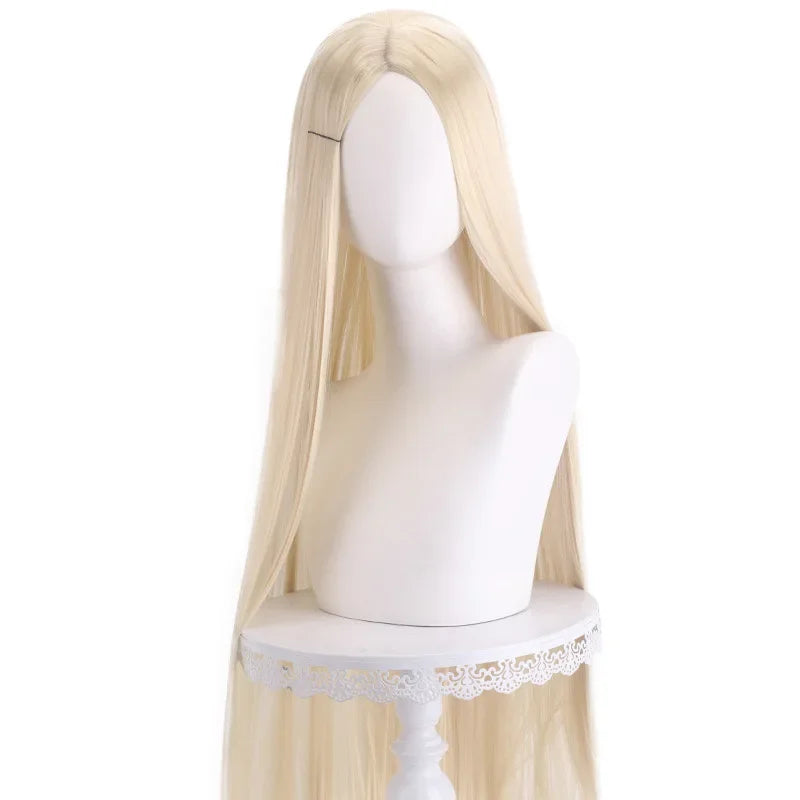 Long Straight Cosplay Wig 100 cm Center Parting Central Split Blond Pink Red Purple Heat Resistant Synthetic Hair Wigs