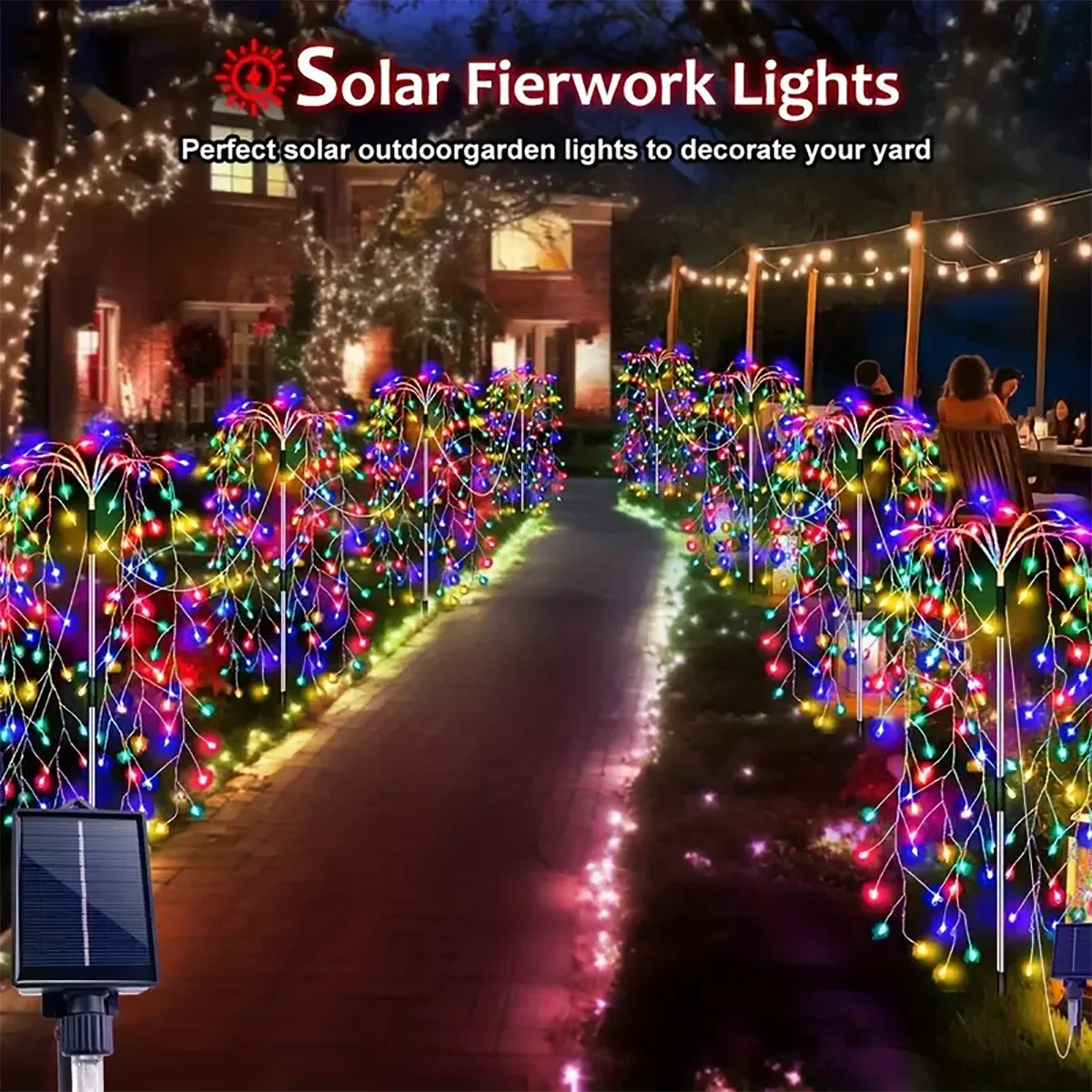 4 Pack 680 LED Christmas Solar Firecracker Fireworks Lights Outdoor Yard Lawn Garden Decorative Light Party Landscape Lighting