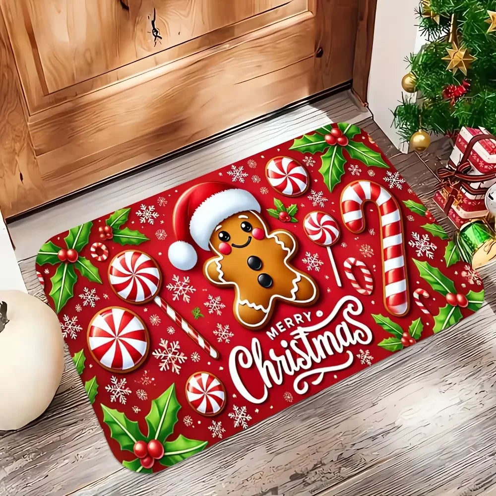 VIKAMA Christmas Carpet Gingerbread Man Doormat Soft Welcome Carpet Living Room Carpet Rug For Bedroom Outdoor Carpet Home Decor