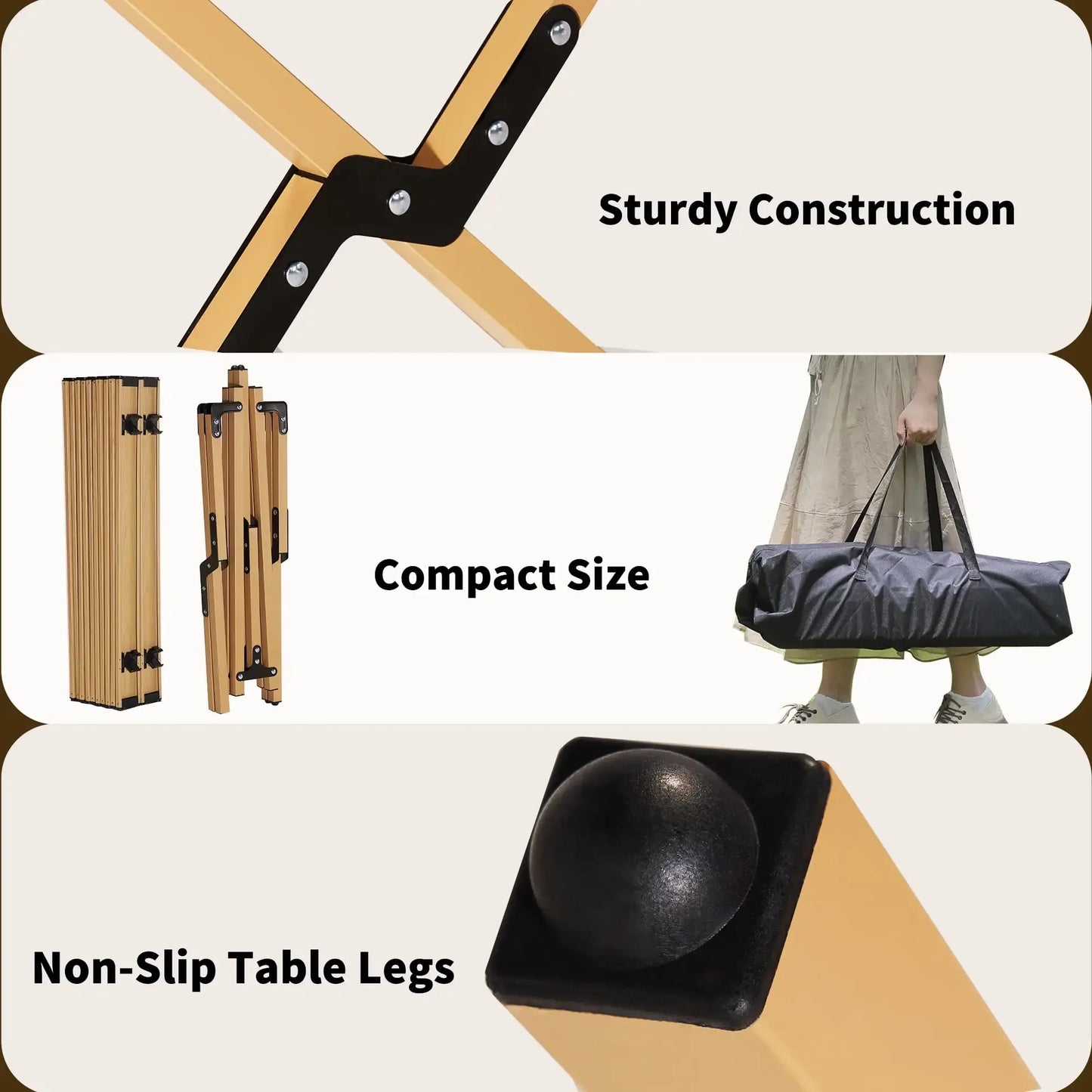 Portable Roll-Top Camping Table, 47.3" x 23.2" x 17.7" Rectangle Picnic Folding Table with Carry Bag,Assembles quickly