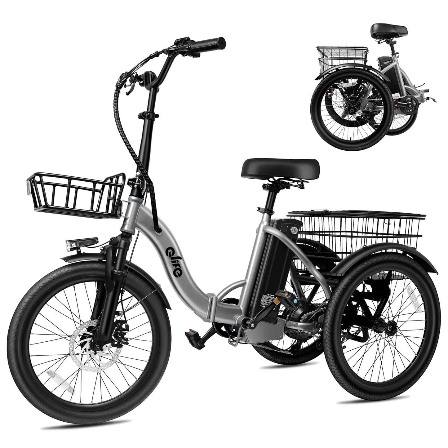 Triker Electric Bike, Peak 750W Brushless Motor Folding Trike Ebike, 468Wh Removable Battery, Step-Thru 3 Wheel, Customized