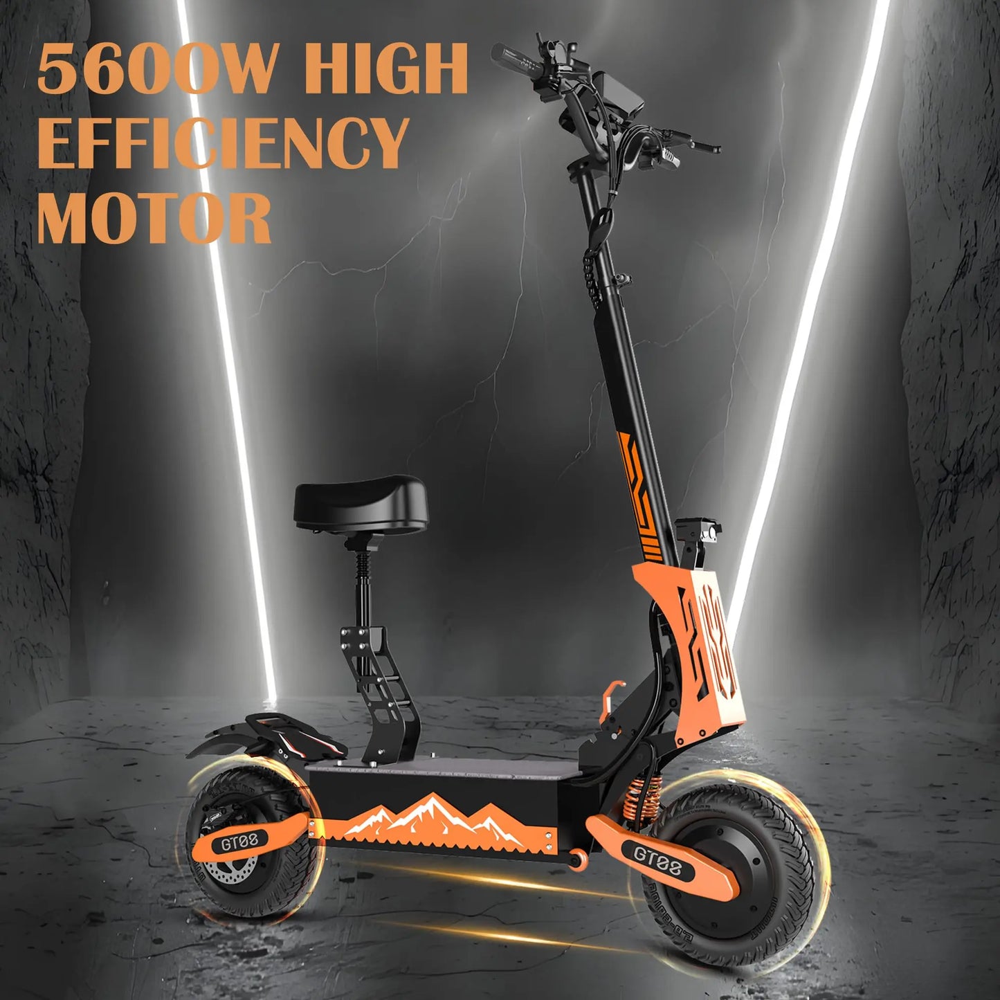 GT08 5600 W Adult Electric Scooter Dual Motor Top Speed 50 MPH,60 V 27 AH, 11-inch Off-Road Tires Sport Folding e-Scooter with Seat