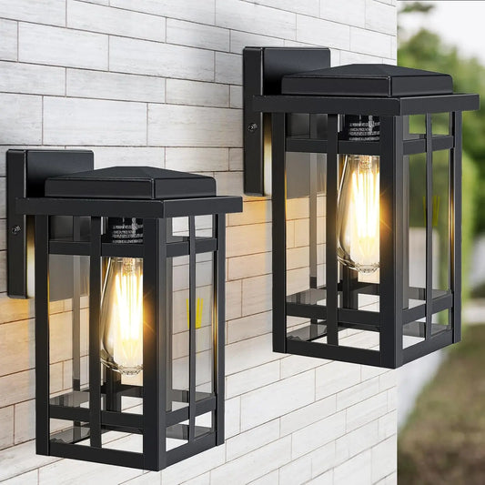 Outdoor Waterproof Wall Light, Modern Matte Black Exterior Wall Mount Lighting, Rustproof E26 Socket Outdoor Garden Light