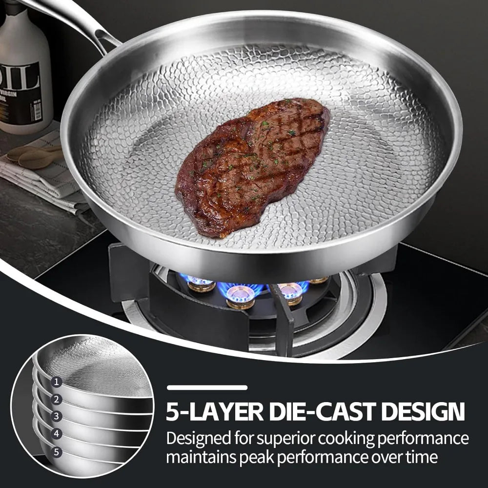 Multifunctional Pro Cookware Set: 10.23 Titanium & Stainless Steel Pan with Hammered Surface and Lid for Scratch-Resistant Cooki