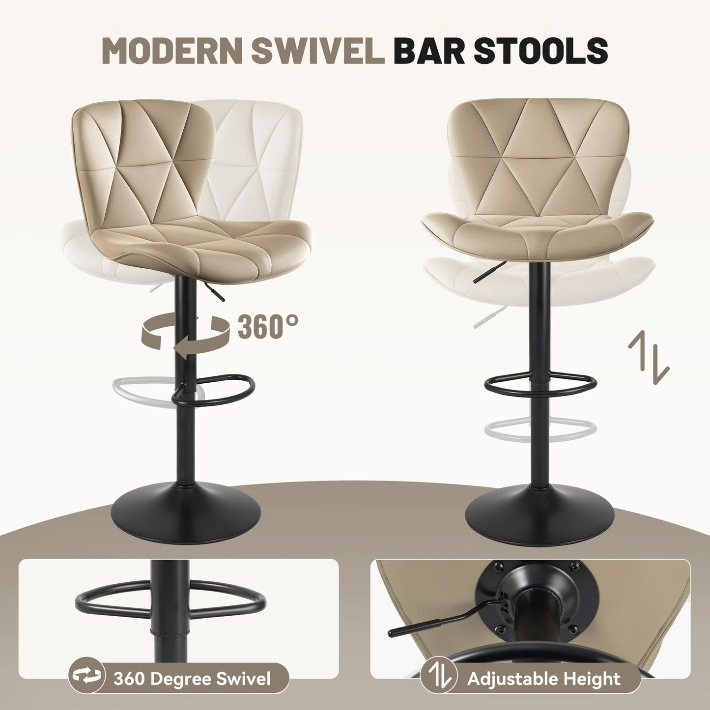 4 Piece Modern Bar Chair Set, Comfortable PU Leather, 360° Swivel Adjustable Height, Upholstered Kitchen Side Chair With Metal Legs