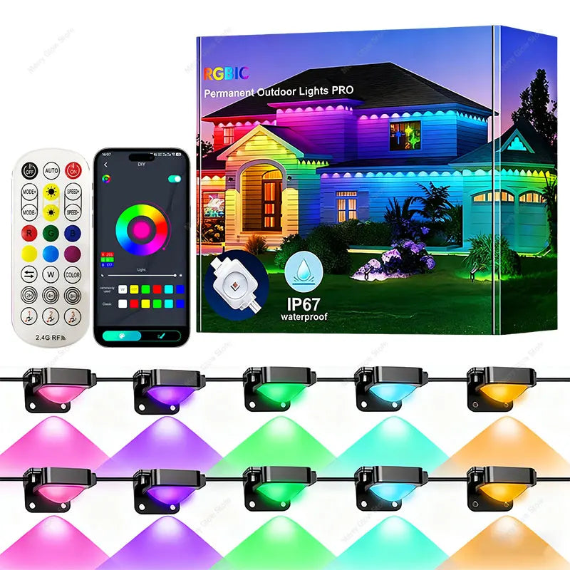 Permanent Outdoor Lights 200 FT/60 M Waterproof Eaves Lights Bluetooth App Timer Function Multiple Scene Modes For Christmas Decor