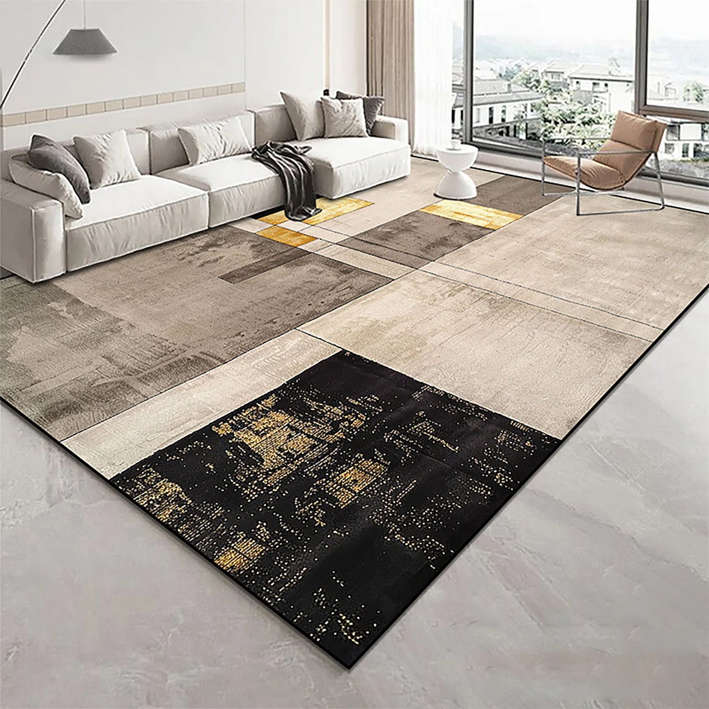 Modern Golden Geometry Carpet for Living Room Light Luxury Rugs for Bedroom Decor Large Area Lounge Sofa Side Floor Mats 200x300