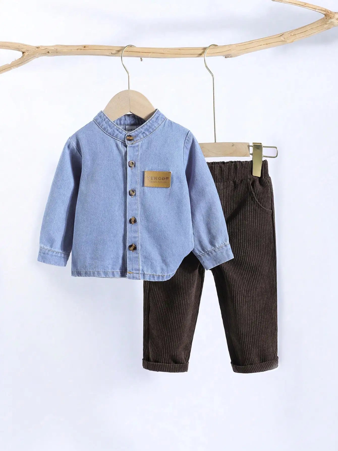 Spring And Autumn Baby Boy Denim Long-Sleeved Shirt + Long Pants Set Casual Comfortable Simple And Soft Set