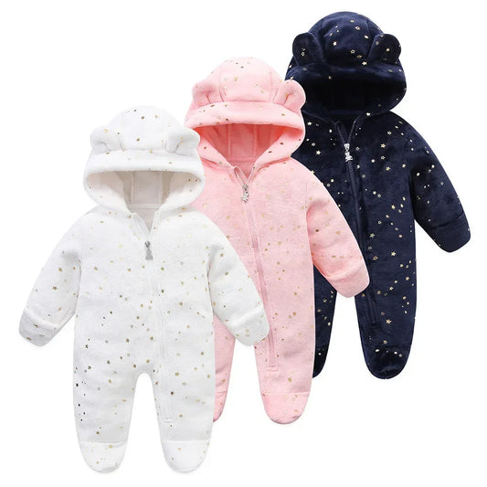 2025 Autumn Winter Newborn Toddler Overalls Plus Velvet Hooded Romper Jumpsuit for 0-1 Years Baby Girl/Boy