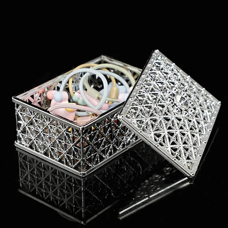 2 Piece Mini Treasure Storage Jewelry Box Gold, Silver color Hollow Flower Pattern Jewelry Case Boxes for Necklace Earring Ring