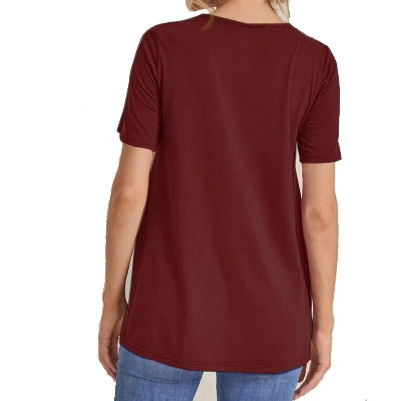 Maternal T-shirt Summer New Solid Color Round Neck Short Sleeve Breastfeeding Month Suit Pregnant Women Casual Feeding Clothes