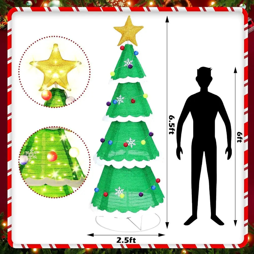 6.5 ft Pop-Up Christmas Tree with 230 LED's, Outdoor/Indoor, Collapsible for Home, Yard, Party