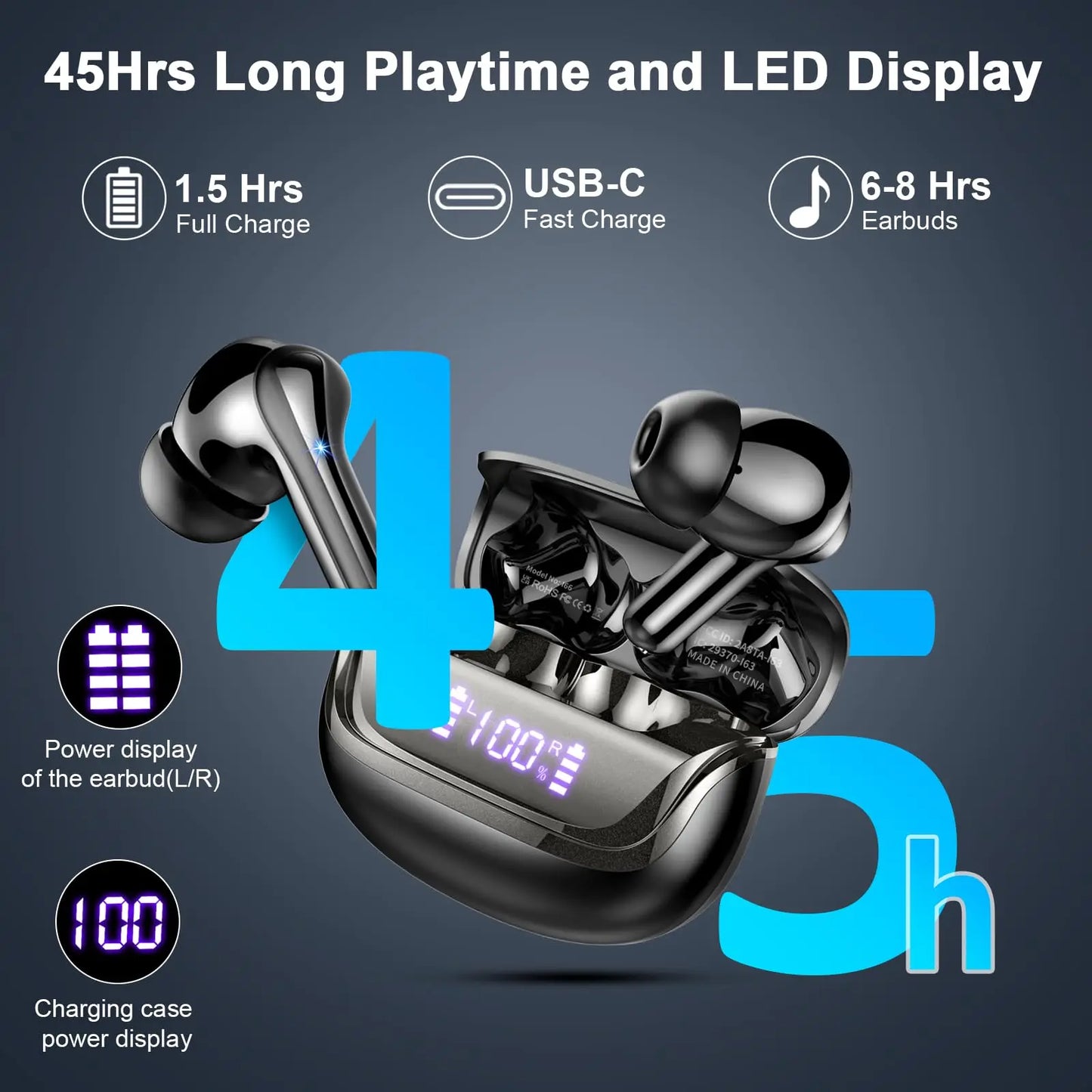 Wireless Earbuds, Bluetooth 5.3 Earbuds Stereo Bass, iNoise Cancelling Mic, Earphones IPX7 Waterproof Sports, 35H Playback.