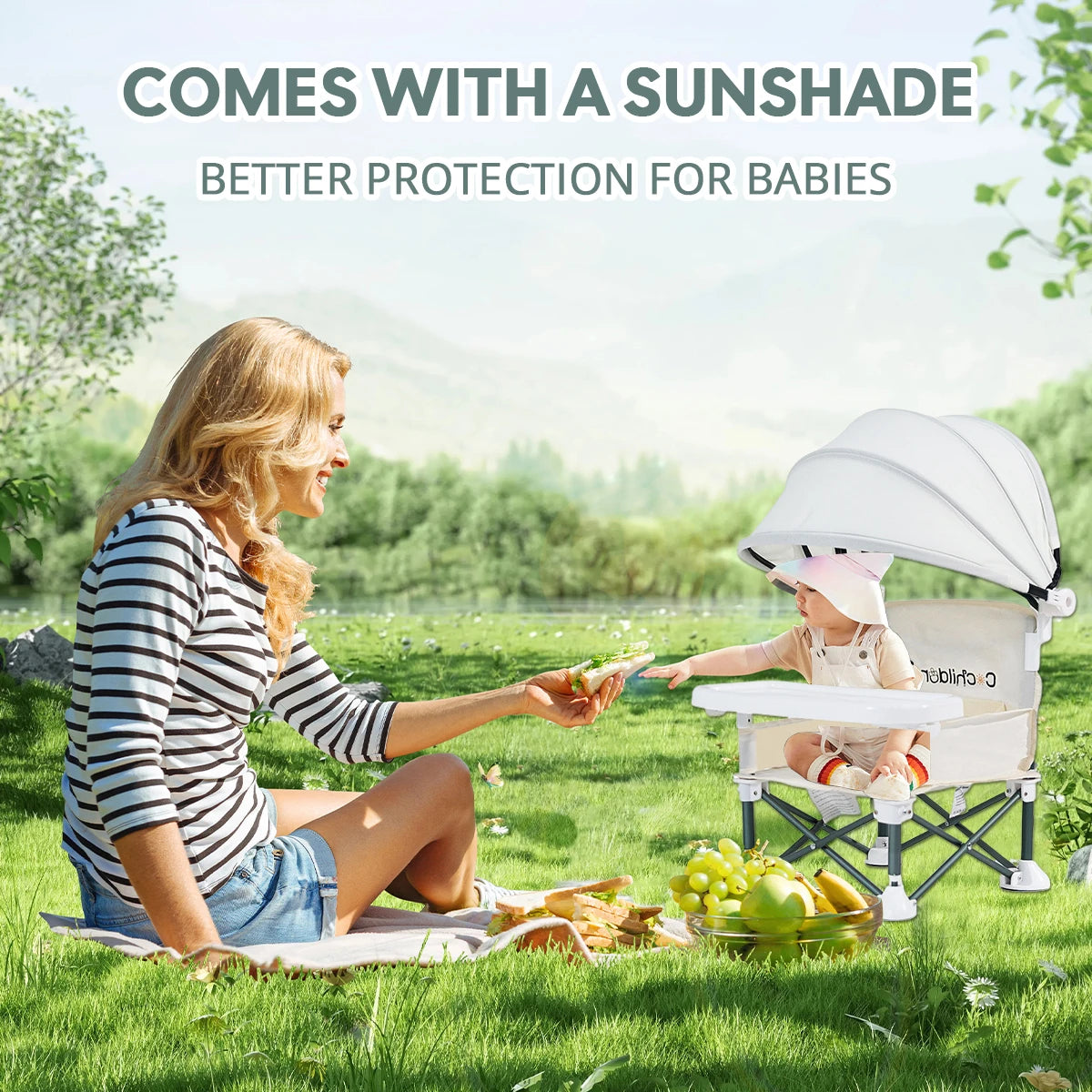 Baby feeding chair, foldable children's table and chair, which can be used to increase the seat height, outdoor camping chair