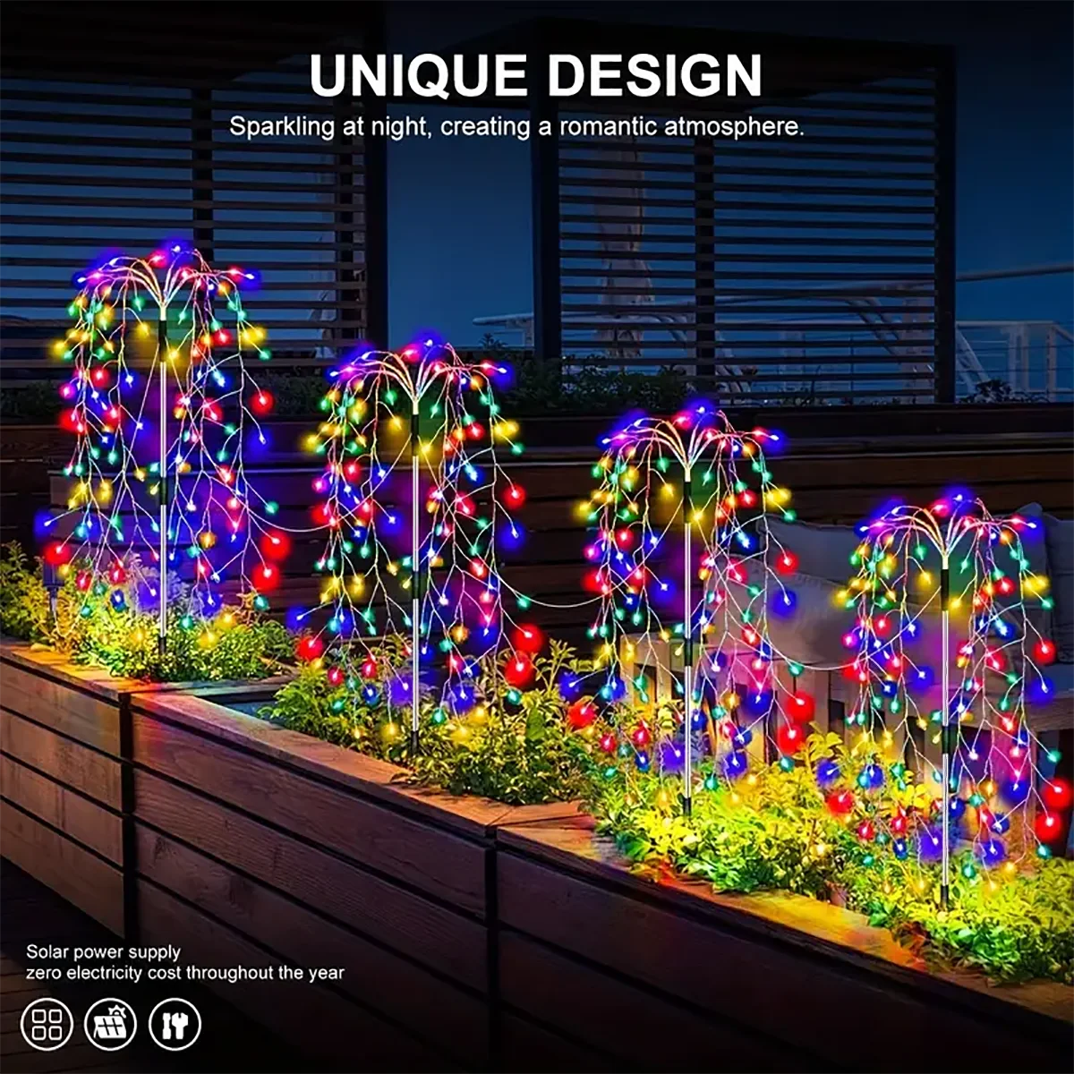 4 Pack 680 LED Christmas Solar Firecracker Fireworks Lights Outdoor Yard Lawn Garden Decorative Light Party Landscape Lighting