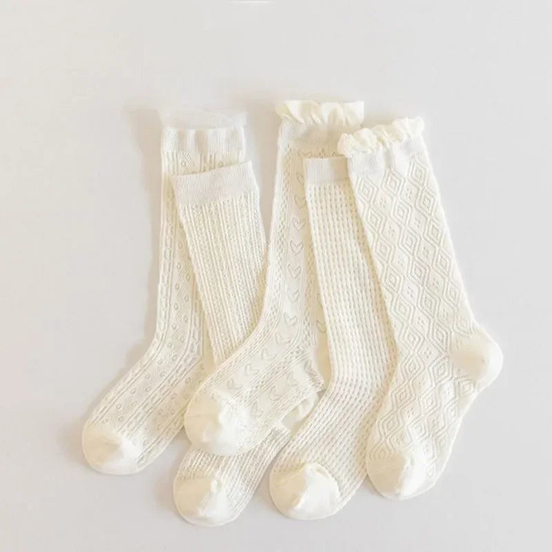 3Pairs Princess White Lace Ruffle Stockings Girl Summer Mesh Sock Thin Breathable Kids Long Socks 3-12Year Children Calf Socks