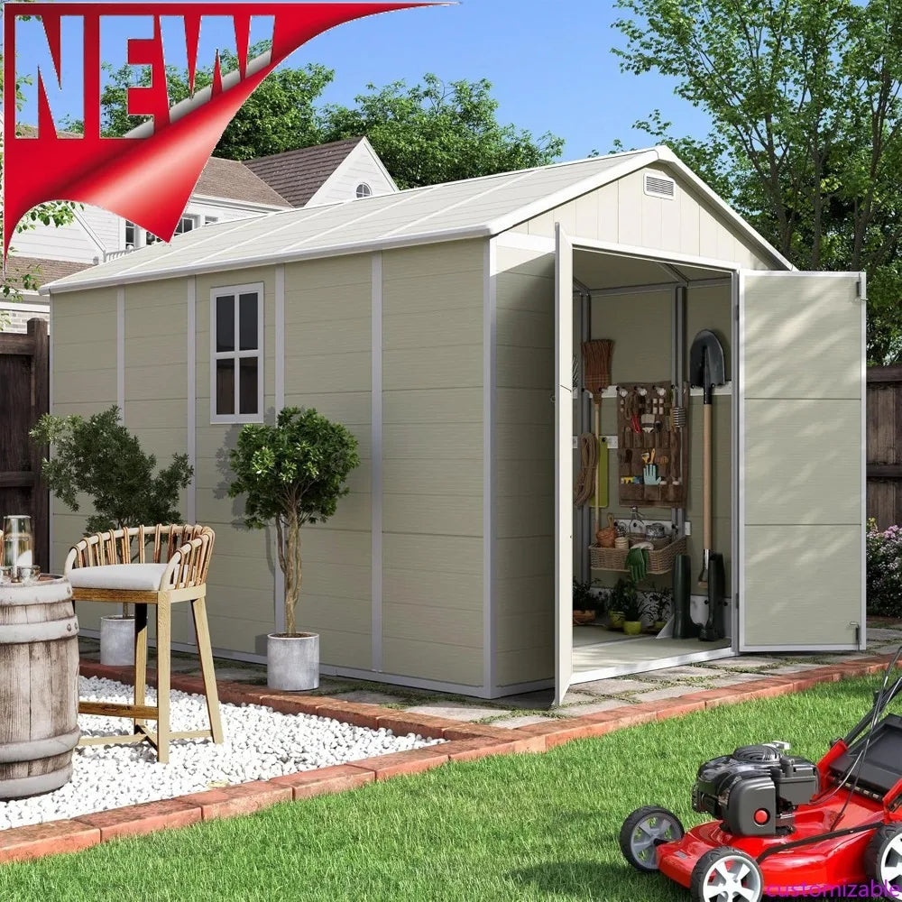 Customize-Outdoor Storage Shed 7.5 x 10.7 FT, Plastic Garden Shed For Bike, Garbage Can, Tool, Outside Sheds & Outdoor Resin Shed