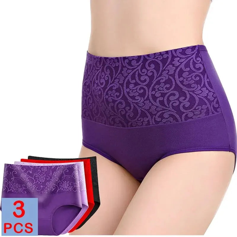3Pcs/Lot Plus Size Underwear Women High Waist Women's Panties Cotton Brief Girl Breath Panty Abdominal Underpants Ladies L-5XL