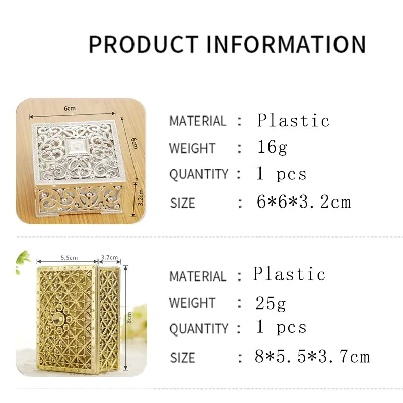 2 Piece Mini Treasure Storage Jewelry Box Gold, Silver color Hollow Flower Pattern Jewelry Case Boxes for Necklace Earring Ring