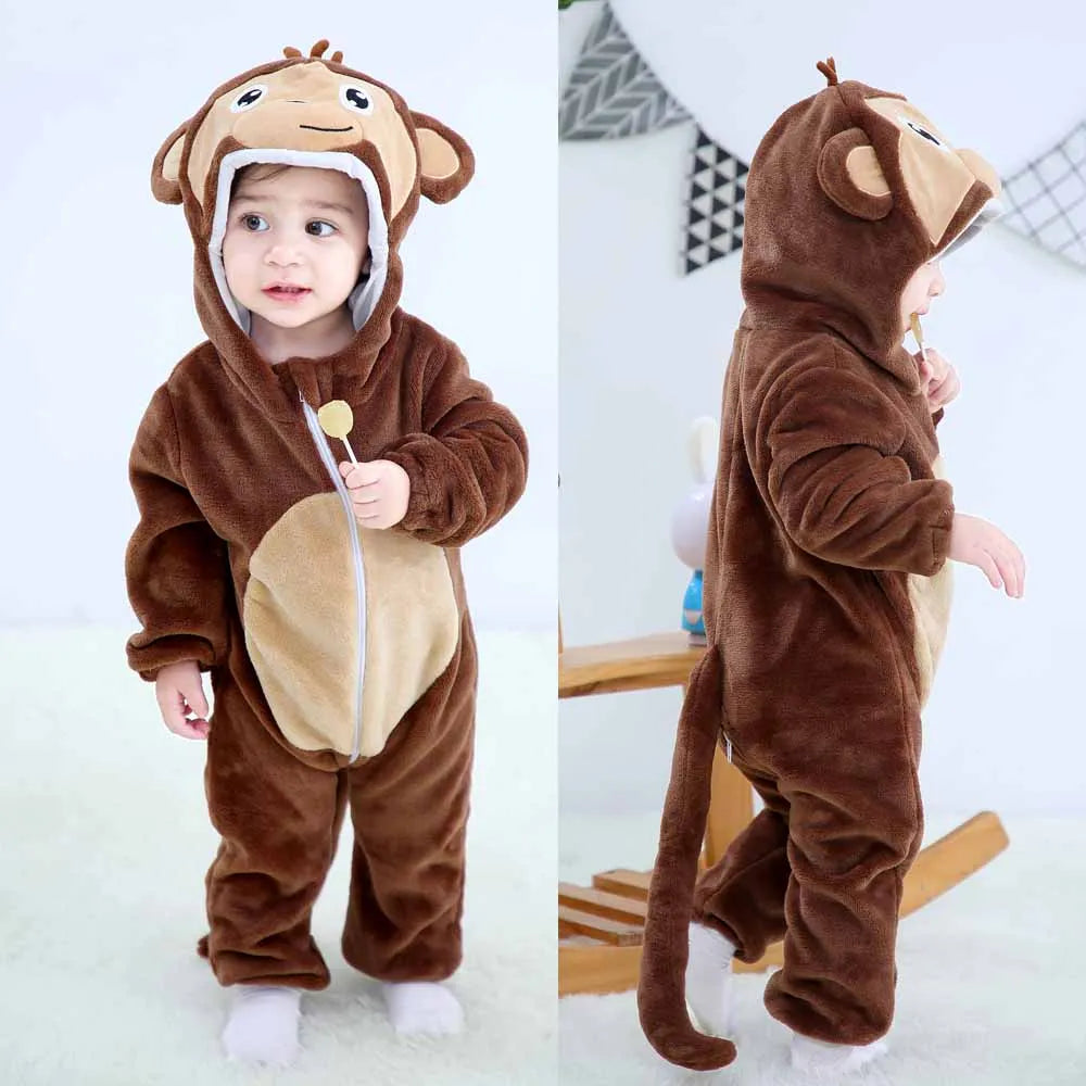 Pajama Toddler Winter Cartoon Jumpsuit Boys Girls Plush Flannel Overalls Kids Bear Lion Penguin Dino Costumes