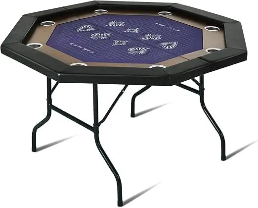 8 Players Poker Table Fold-able, 50 inch Upgraded Folding Octagon Casino Table, Portable Texas Hold-em Table w/Stainless Steel Cup