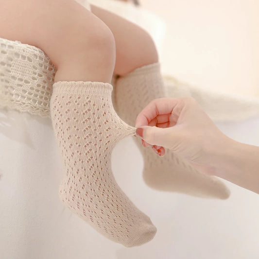 Babys Girls Princess Knitted Mesh Socks Cotton Infant Kids Girls Long Tube Socks 0-3T Summer Soft Toddler Girls Knee High Socks