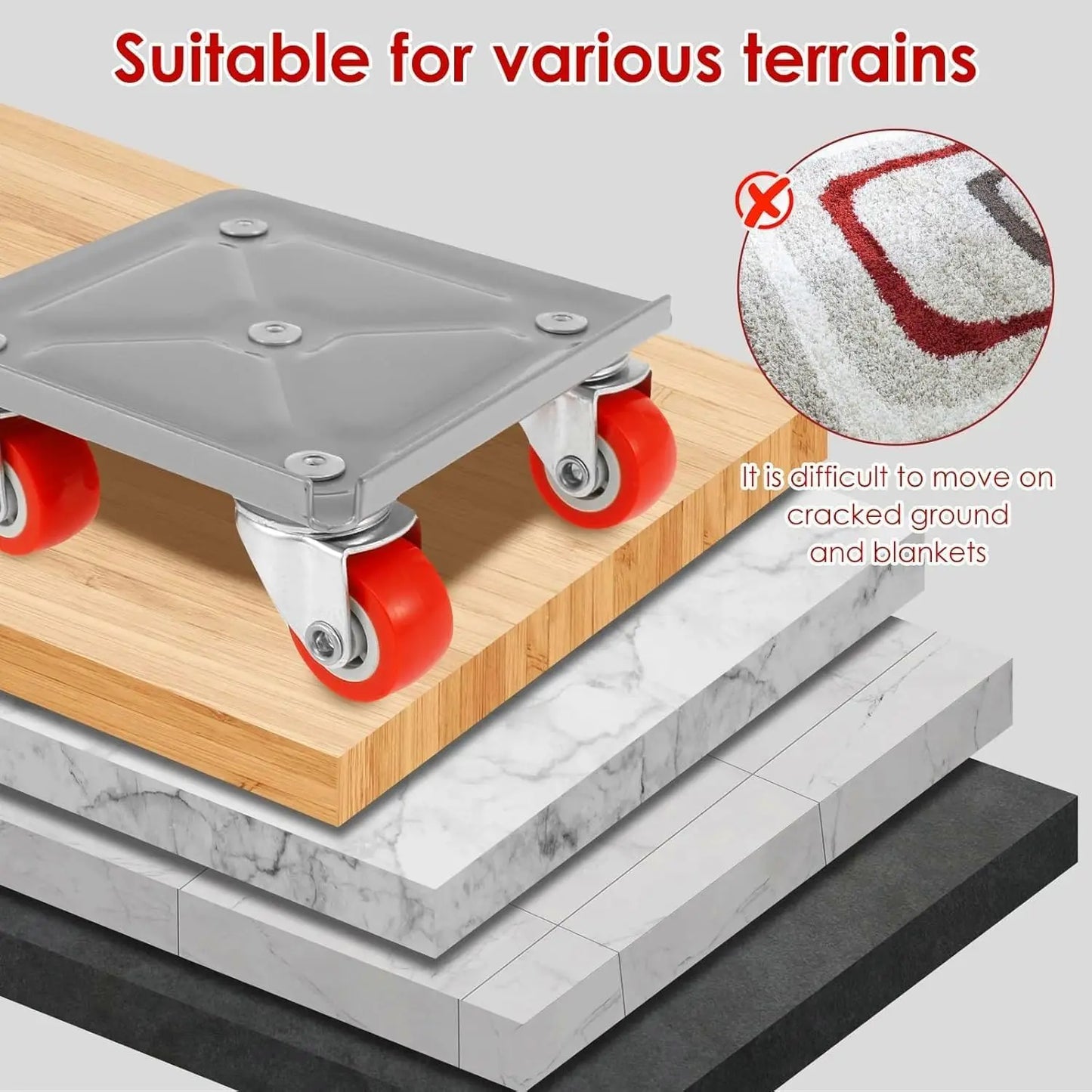 Furniture Movers with Wheels Portable 4 Wheels Furniture Dolly Furniture Mover Tool with 360°Rotation Rubber Wheels