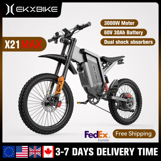 EKX X21 Max Electric Motorcycles 3000W Brushless Gearless Motors 60V30AH Lithium Battery Speed 85Kmh Adult Off Road Ebike