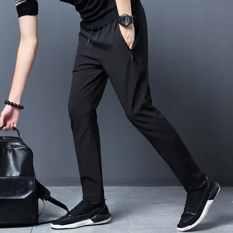 Men's Casual Pants Stretch Slim Fit Elastic Waist Jogger Korean Classic Blue Black Gray Male Brand Trousers Plus Size