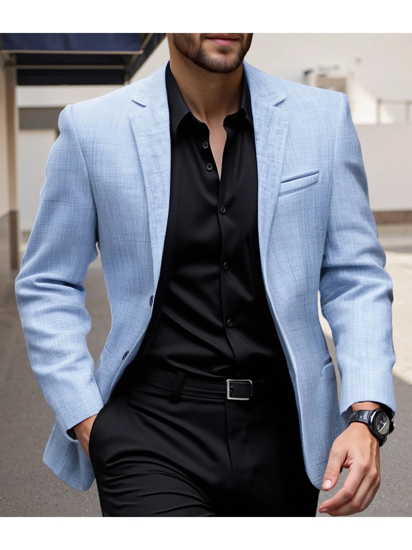 Men's Fit Casual Blazer with Notched Lapel and Single Button Closure Fashionable Solid Color Sport Coat for Spring and