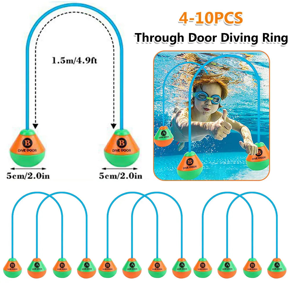 4-10PCS Swimming Game Aids Dive Door Funny Diving Doors Rope Reusable Dive Swim Through Door Adults Kids for Outdoor Pool Games