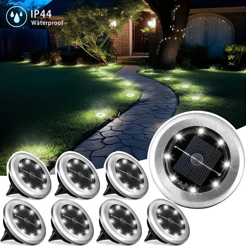 8 Piece 8 LED Solar Power Disk Light Outdoor Garden Solar Underground Light Deck Light Spotlight Buried Solar Led Lamp