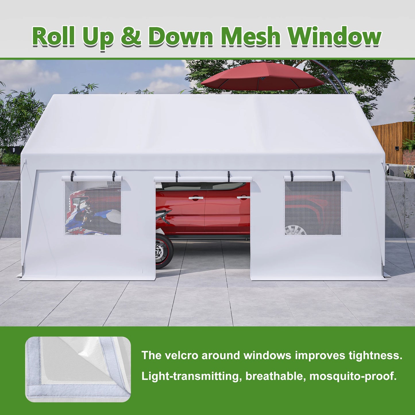 13 x 20 Heavy Duty Steel Carport Storage Canopy Garage Tent w/ Removable Sidewalls