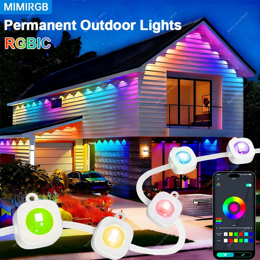 Permanent Outdoor Lights 200 FT/60 M Waterproof Eaves Lights Bluetooth App Timer Function Multiple Scene Modes For Christmas Decor