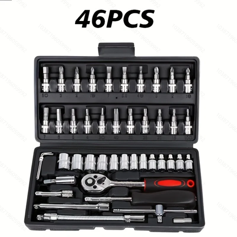 46 Piece set Drive Socket Set Ratchet Wrench Set Car Tool Kit, Bit Socket Wrench Set Metric Mechanic Tool Set Car accessories