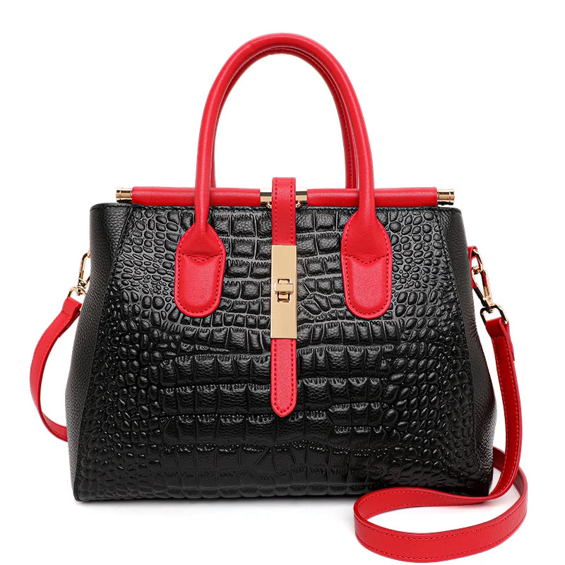 New Crocodile Pattern Women's Handbag Fashionable and Trendy Large Capacity Luxury Cowhide Commuter Shoulder Bag