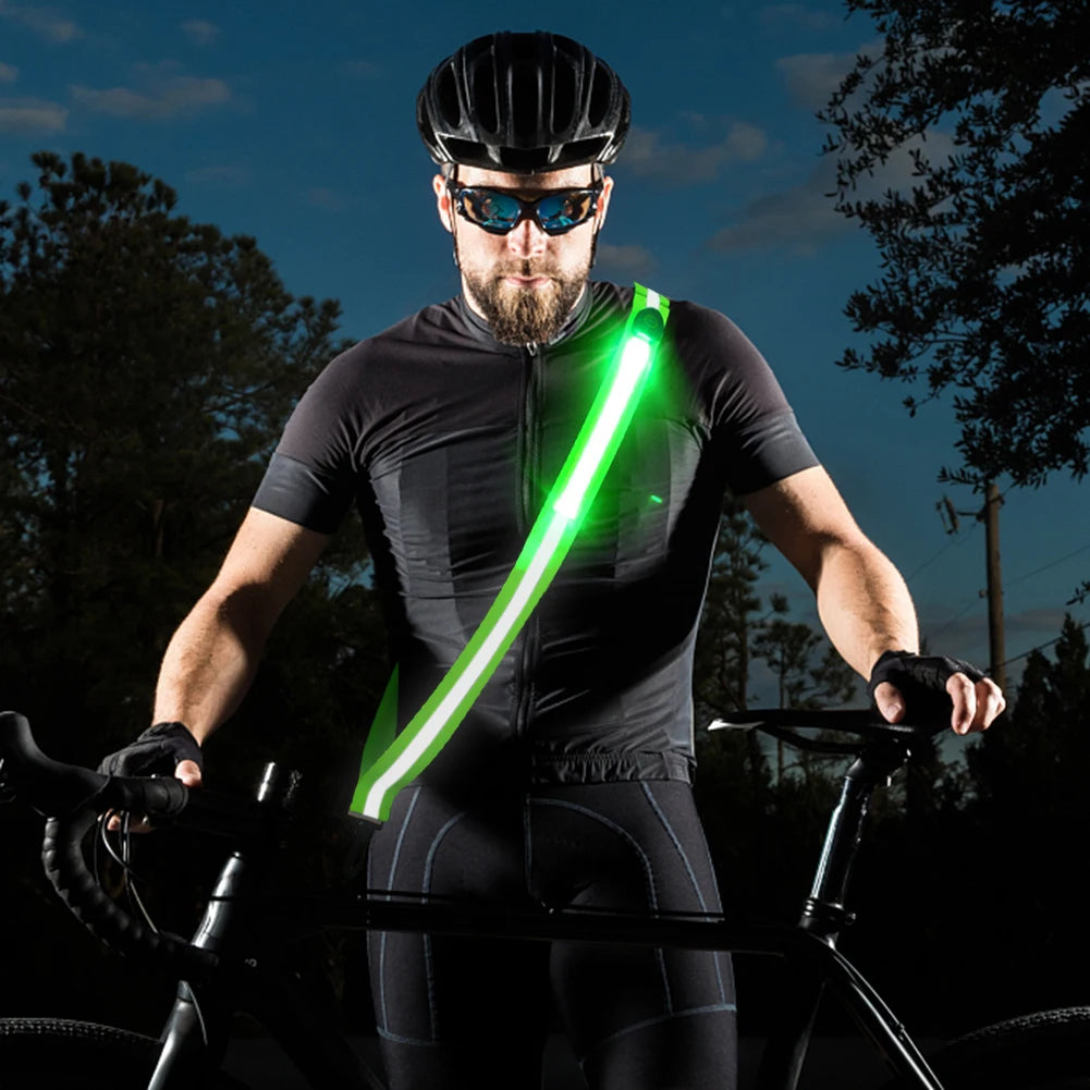 USB Rechargeable Safety Reflective Running Gear High Visibility LED Reflective Belt for Night Running Cycling Jogging Walking