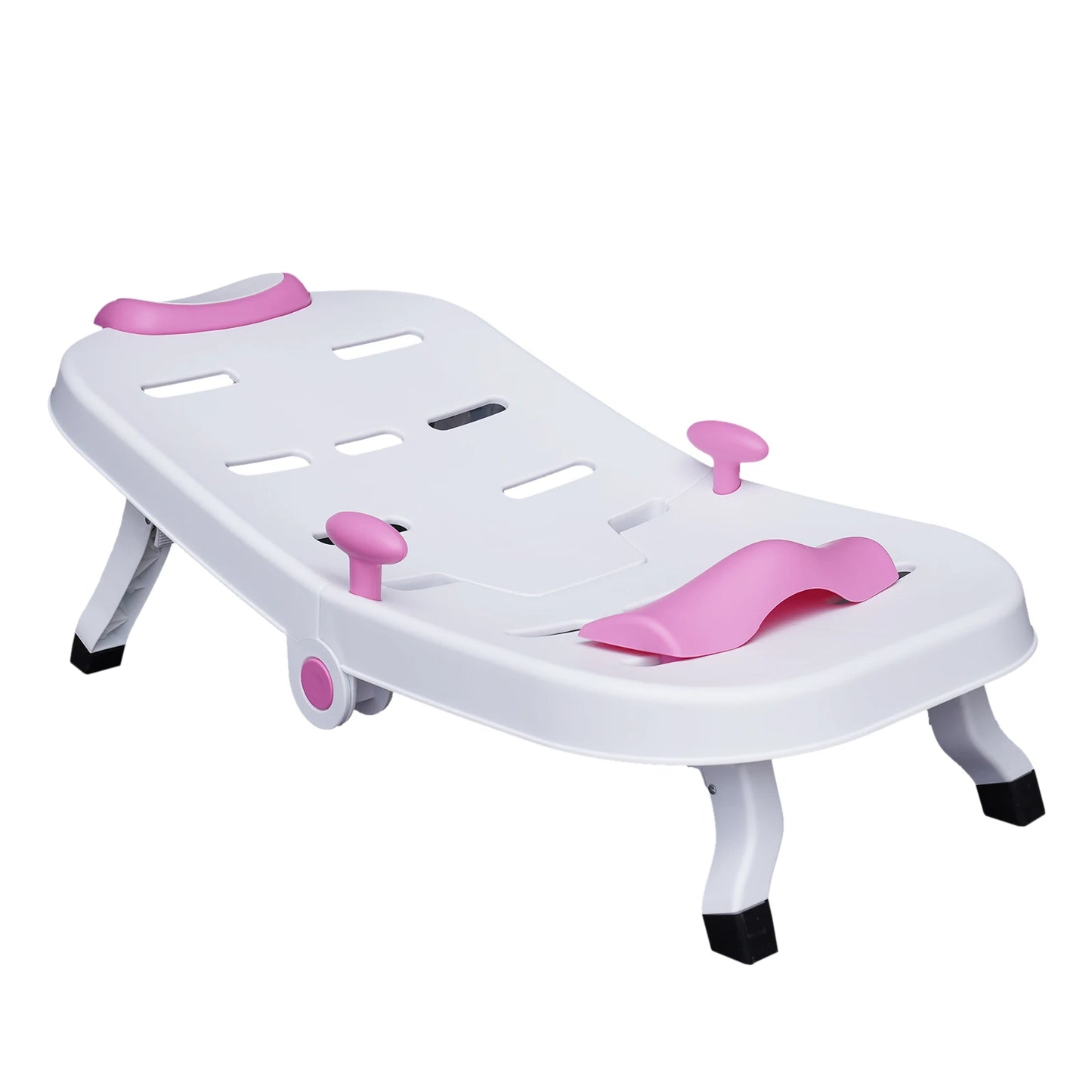 Foldable Kids Shampoo Chair Anti-Slip Bath Chair for Hair Washing, Pink Baby Shampoo Sink Chair with Headrest, Ages 0-10