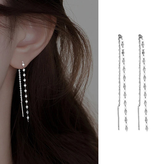 S925 Silver Needle Star Line Earring for Women Tassel Drop Earring Long Chain Beads Piercing Earring Asymmetry Ear Jewelry