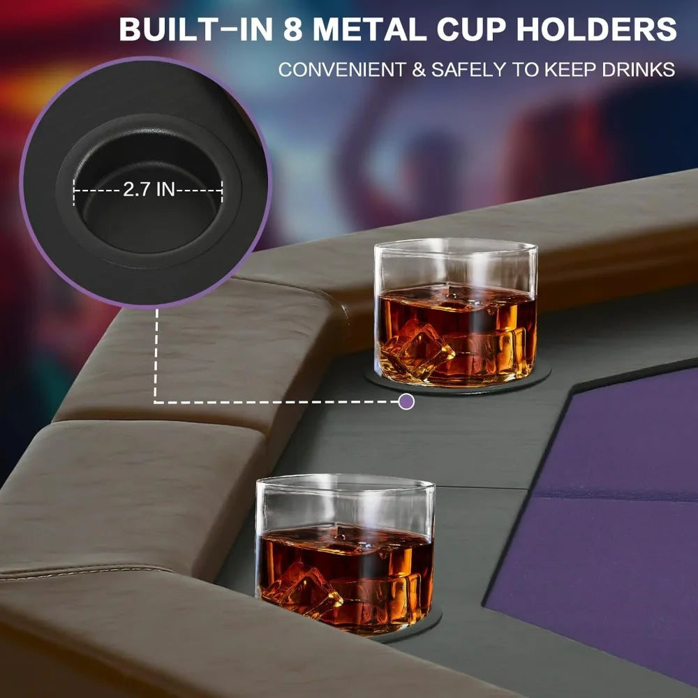 8 Players Poker Table Fold-able, 50 inch Upgraded Folding Octagon Casino Table, Portable Texas Hold-em Table w/Stainless Steel Cup