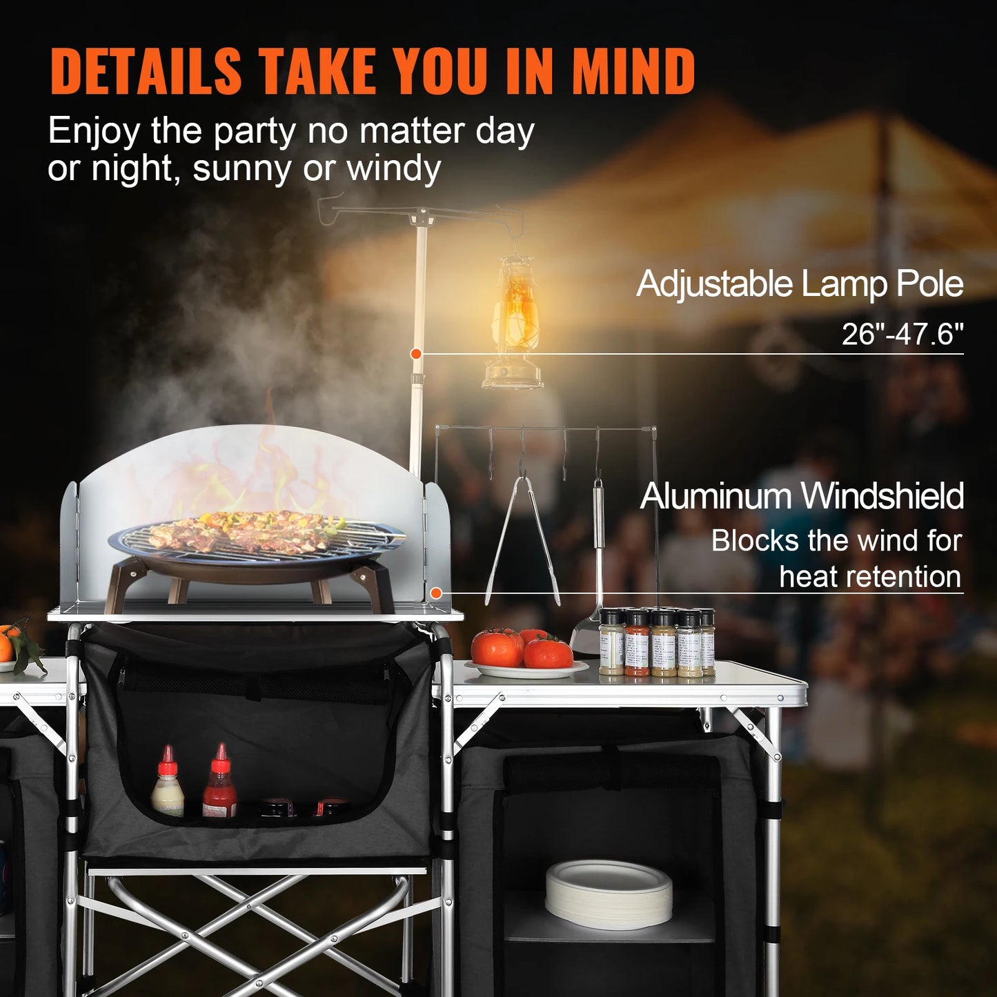 Camping Kitchen Table Cabinet Folding Cooking Storage Rack X-Shaped Aluminum Alloy Bracket for BBQ Picnic Garden Table
