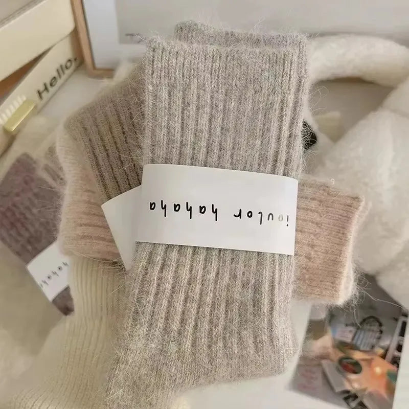 Winter Thick Warm Women's Cashmere Wool Socks Solid Color Long Thermal for Ladies