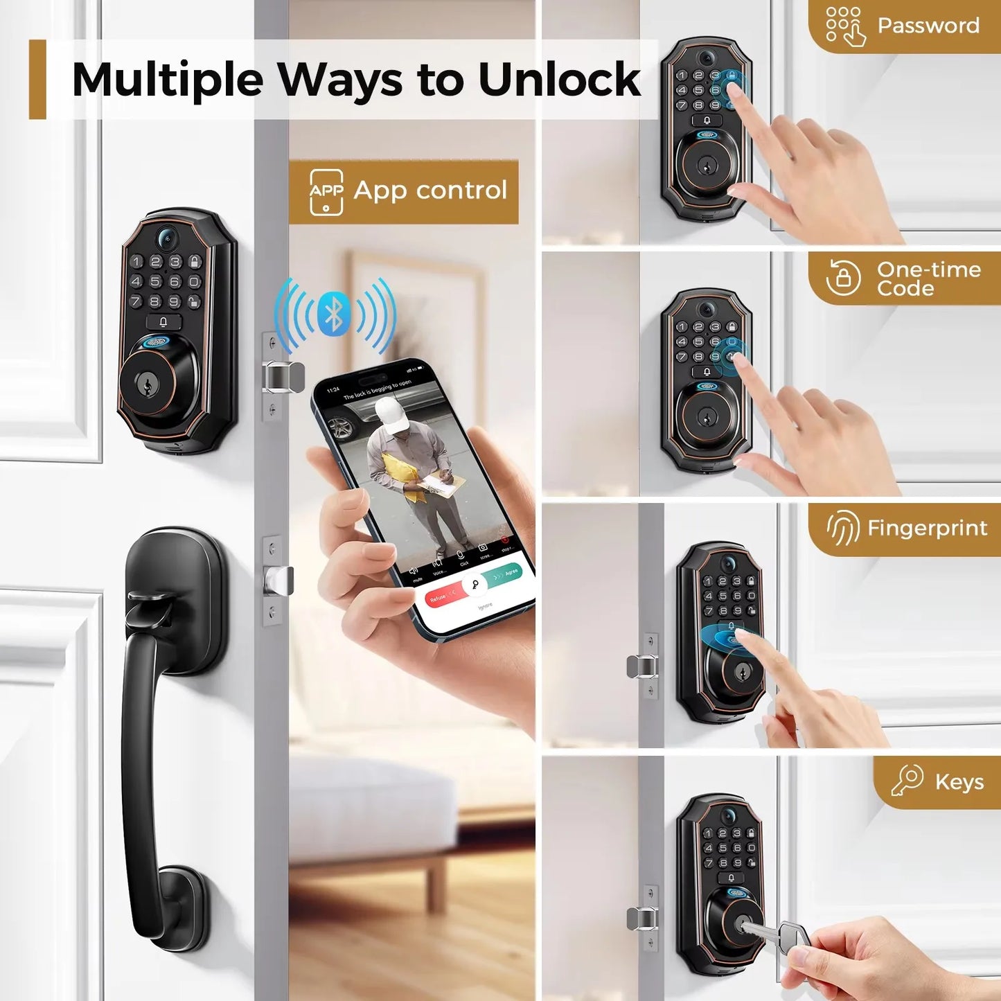 Smart Lock D289H Smart WiFi Keyless Door Lock with Camera 5 in 1 Camera Fingerprint Entry App-Controlled Auto-Lock System