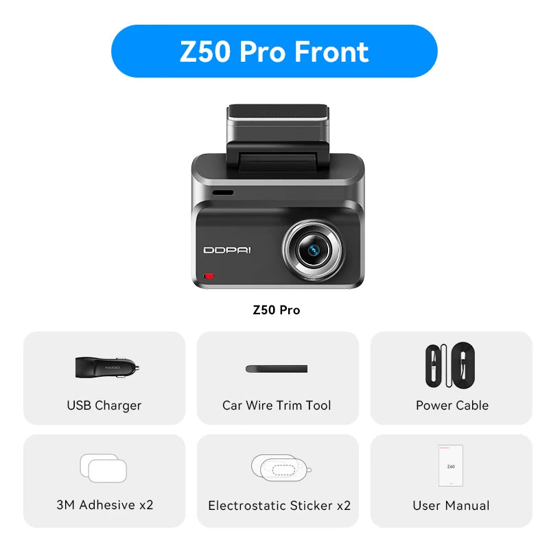 DDPAI 4K Dash Cam Z50 Pro 5GHz Wi-Fi GPS ADAS Night Vision 4G Connectivity Car DVR 24H Parking Support Front and Rear Cam