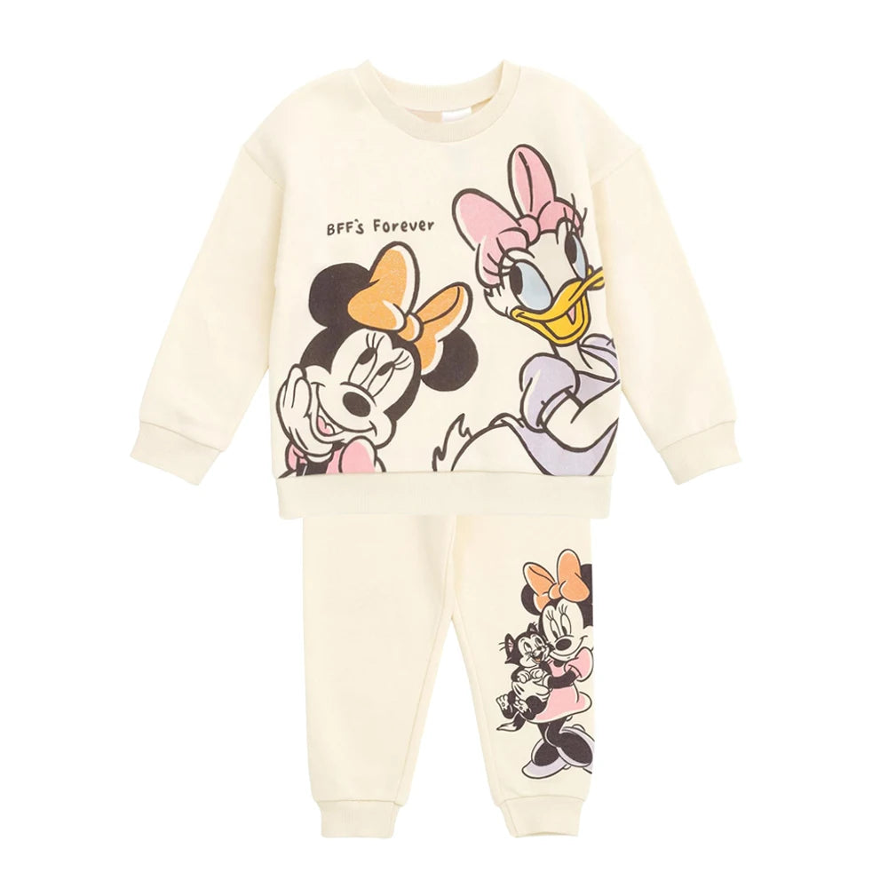 Warm Fleece Lined Baby Suit Cartoon Printed O-neck Sweatshirt + Pant 2Pcs Kids Boy / Girl Clothes
