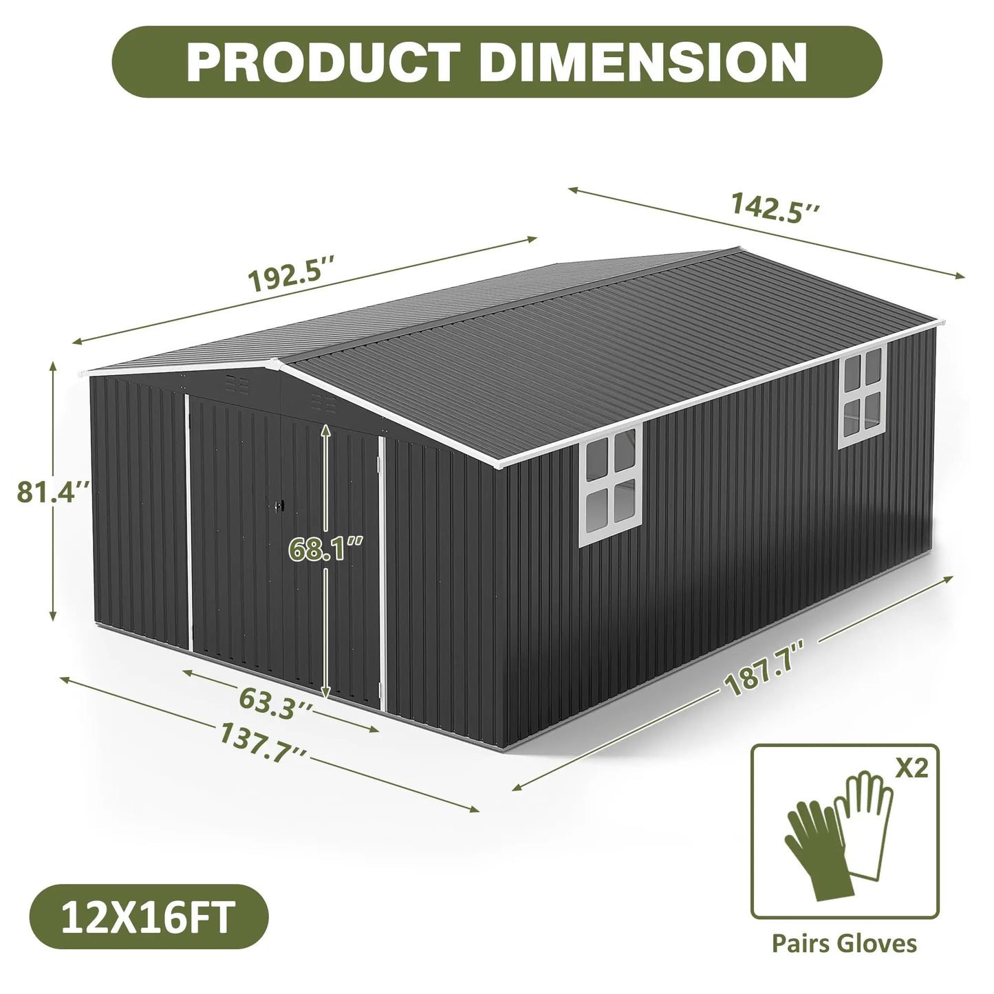 VIWAT 10x10~12x18FT Outdoor Metal Storage Heavy-Duty Frame Shed w/ Lockable Door, Heavy-Duty Tool Shed For Backyard Patio Graden