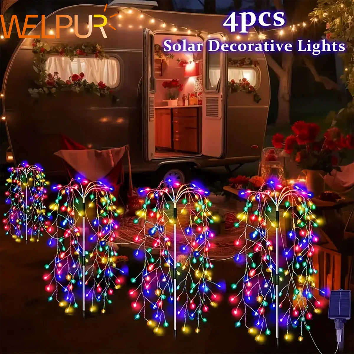 4 Pack 680 LED Christmas Solar Firecracker Fireworks Lights Outdoor Yard Lawn Garden Decorative Light Party Landscape Lighting